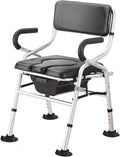 Bariatric Bedside Commode, Folding 3 in 1 Toilet Seat Chair with Bucket, Portable, Extra Wide, Adjustable Height Heavy Duty Adult Bathroom Shower Chair