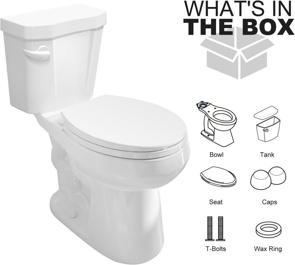 HOROW 17 Inch Compact Tall Toilet for Seniors, Two Piece Toilet for Small Bathroom with Powerful 1.28 GPF Single Flush, MAP 1000g, ADA Chair Height, Soft-Close Seat, and Round Bowl, HR-R17S