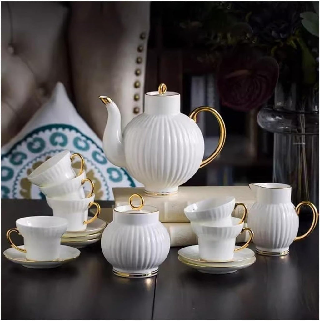 Beverage Serveware 15-piece simple European style gold edge bone china coffee cup and saucer modern teapot and tea cup set Water Carafe