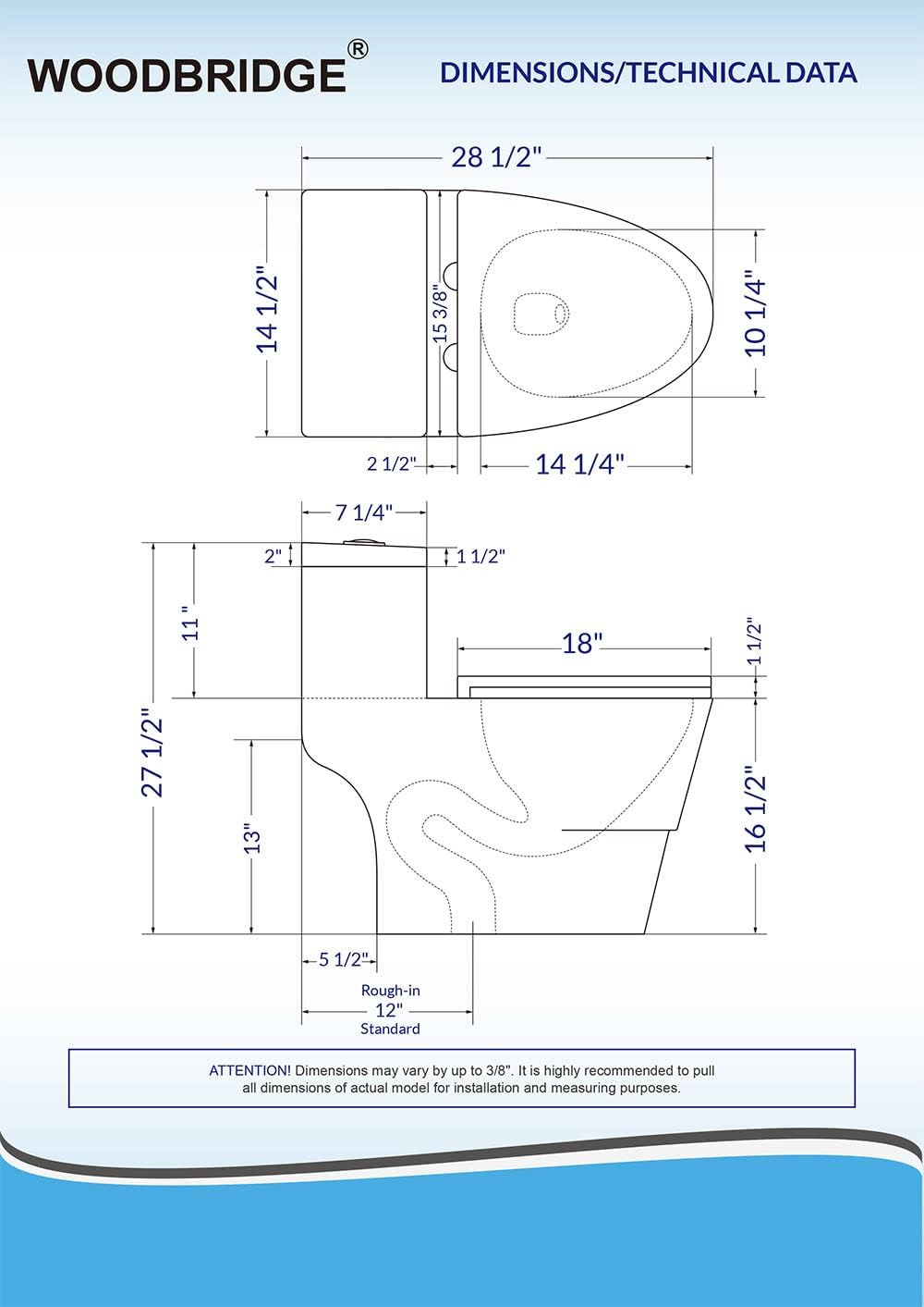 WOODBRIDGEE One Piece Toilet with Soft Closing Seat, Chair Height, 1.28 GPF Dual, Water Sensed, 1000 Gram MaP Flushing Score Toilet with Mattle Black, White,B0940-F-MB
