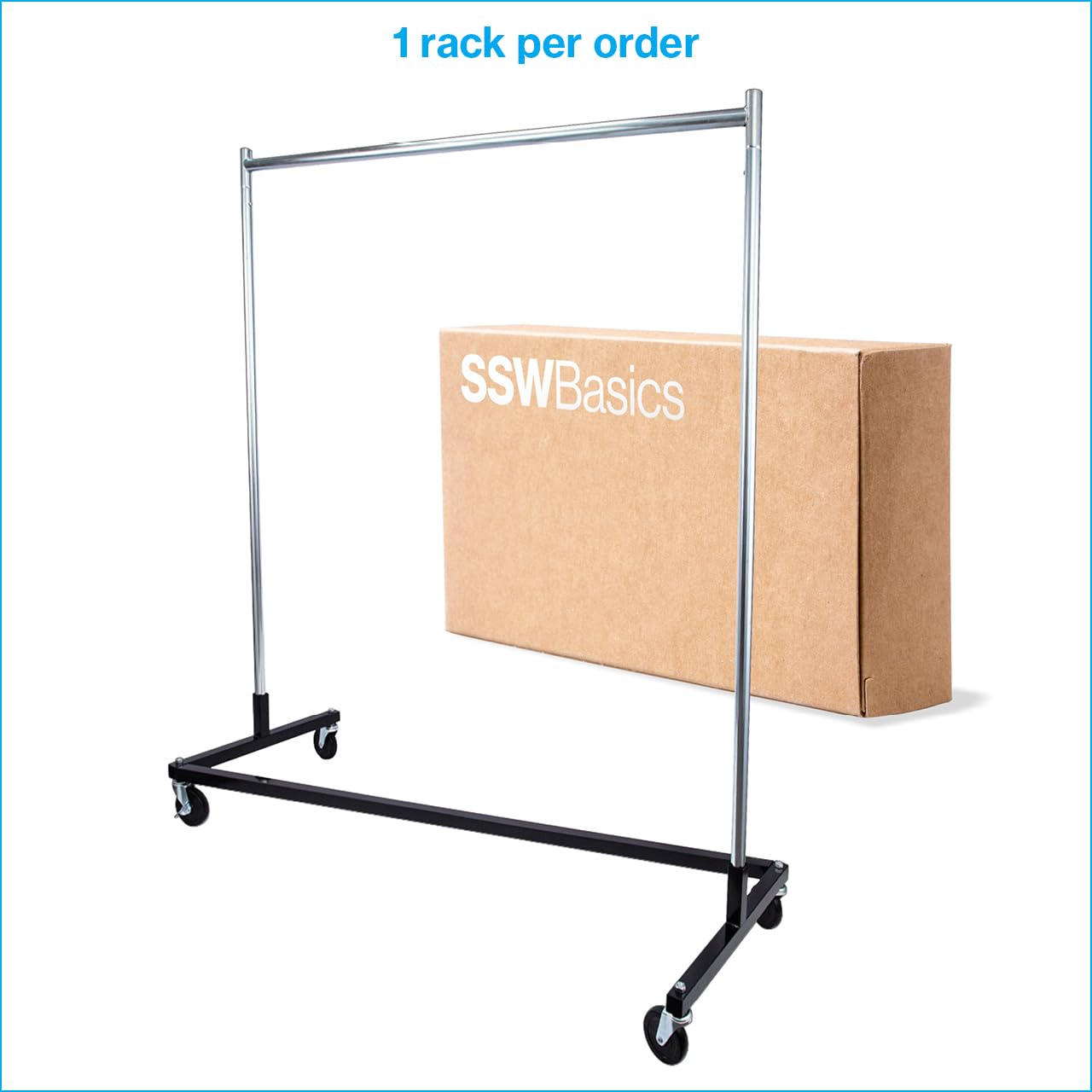 SSWBasics Single-Rail Clothing Rack (Z-Truck Rolling Rack) - 63'W X 24'D X 68'H (Holds 300lbs) - Sturdy Heavy Duty Clothing Rack Z Truck Garment Rack for Retail, Thrift, Boutique, Consignment, Home,