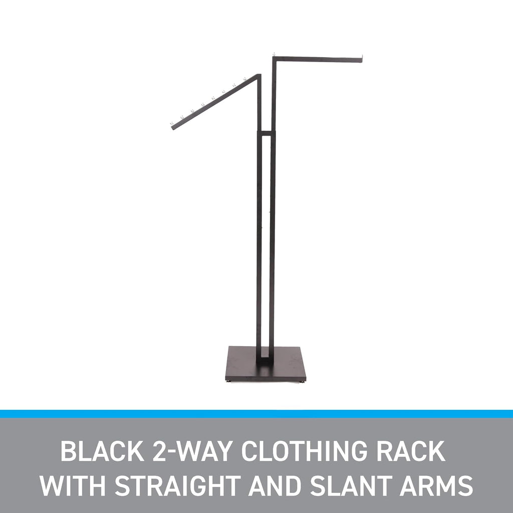 SSWBasics Clothing Rack - Black 2-Way - Straight & Slanted Arms with Black Matte and Chrome Accents - Adjustable From 48' to 72' - Use for Retail, Restaurants, and Home Storage