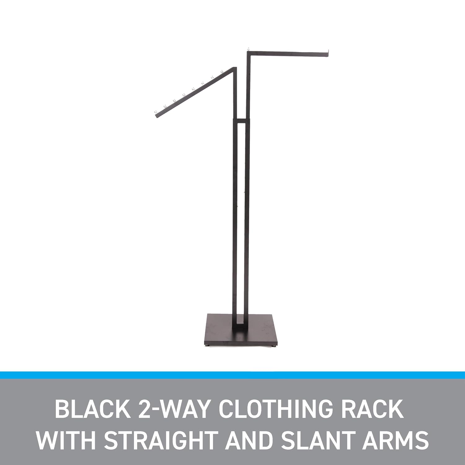 SSWBasics Clothing Rack - Black 2-Way - Straight & Slanted Arms with Black Matte and Chrome Accents - Adjustable From 48' to 72' - Use for Retail, Restaurants, and Home Storage
