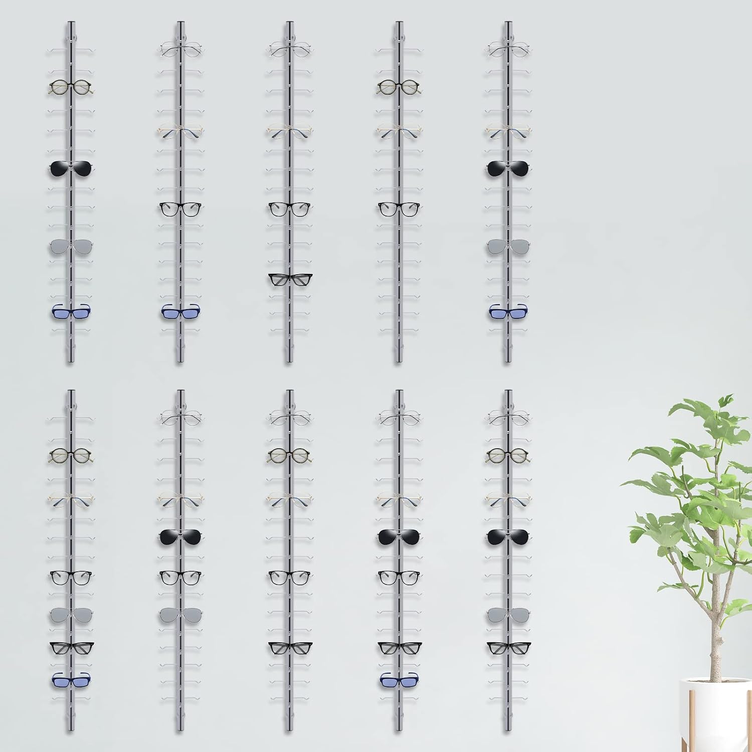 10 Pcs/set Glasses Rack Eyeglass Frame Stand 4ft Hold 16 Frames Sunglasses Holder Organizer Storage Eyewear Glasses Display Stand Column Decorative Display Rod