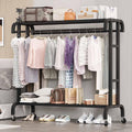Heavy Duty Metal Clothes Rack, Double Rods Rolling Hanging Clothing Rack, Industrial Pipe Clothes Organizer on Wheels for Home and Retail,Black,150 * 50 * 150cm