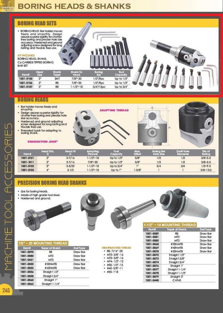 HHIP 1001-0107 3 Piece Boring Tool Set (3 Inch Head / R8-3/4 Inch)