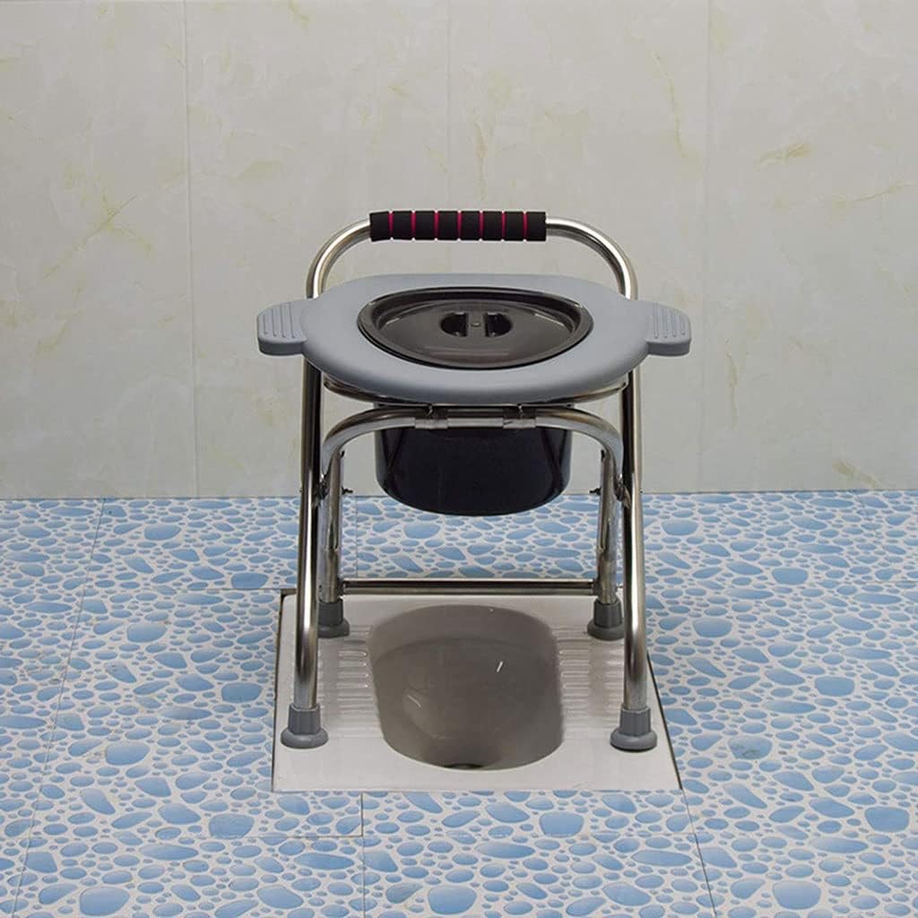 Portable Folding Commode Toilet Seat Lightweight Heavy Duty Stainless Steel Chair for Indoor & Outdoor Use Camping Toilet Solution (Color: A)