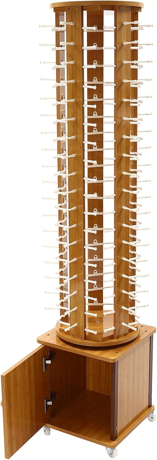 108 Pairs Wood Sunglass Display Rack with 4 Swivel Wheels, Floor-Standing Eyewear Storage Organizer, Commercial Hanging Rack,Dark Brown