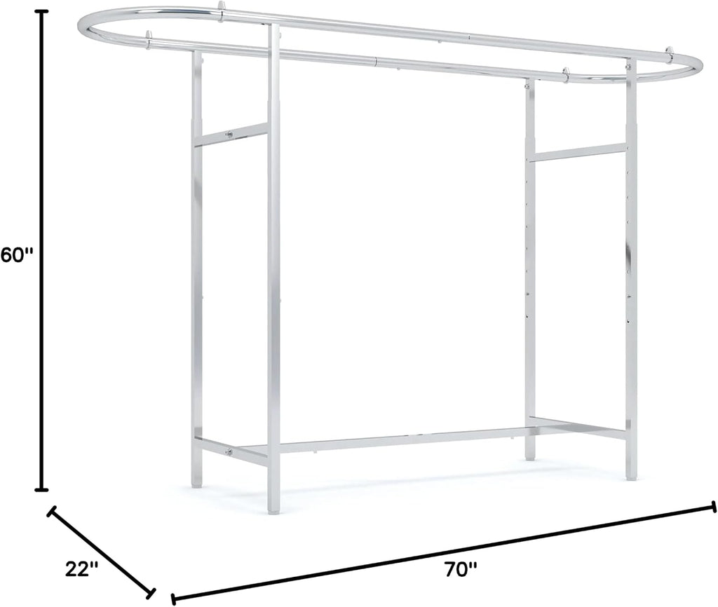 Econoco Double Bar Clothing Rack – Adjustable Garment Display with Rectangular Hangrail, Chrome (Base + End Rails)