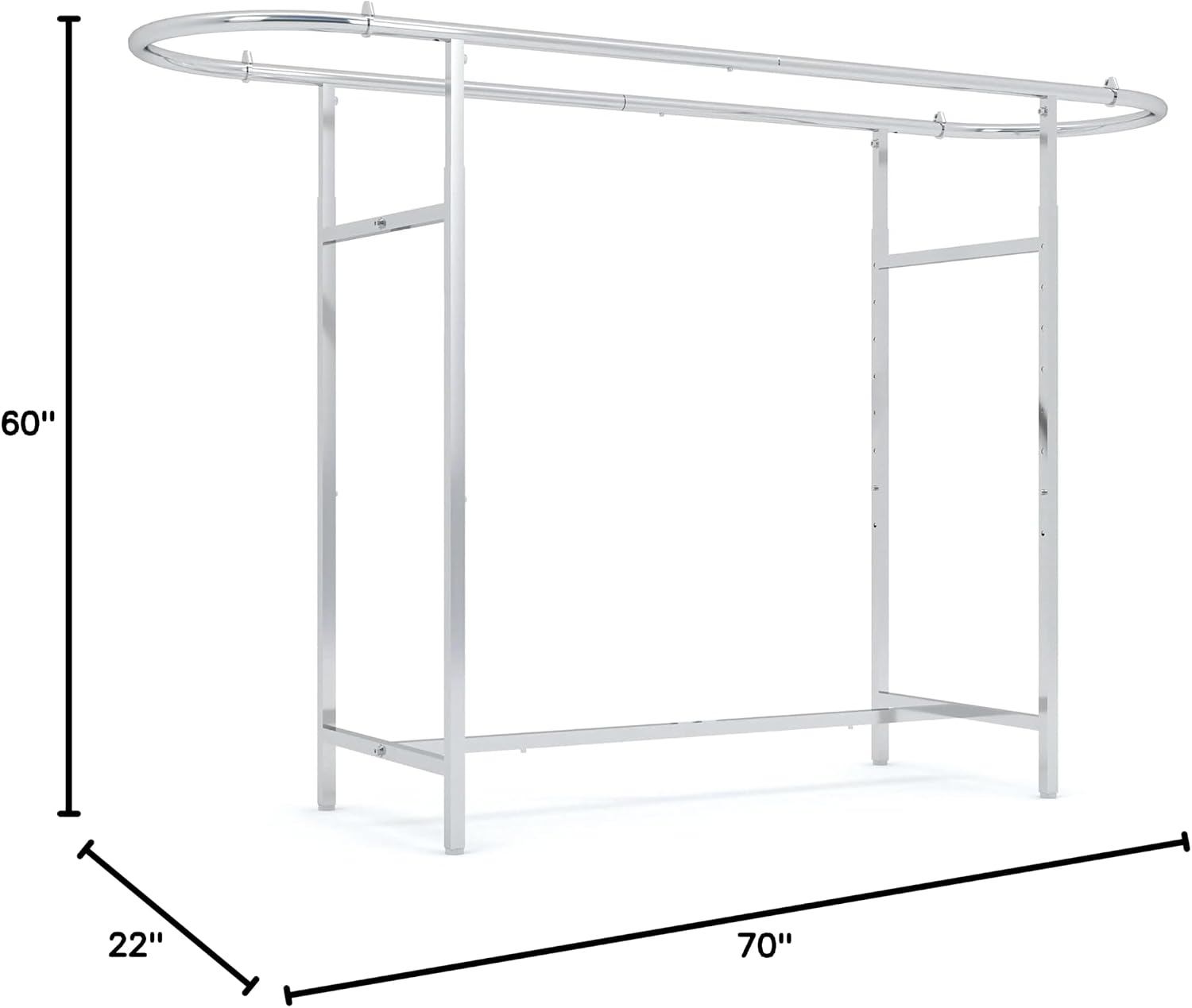 Econoco Double Bar Clothing Rack – Adjustable Garment Display with Rectangular Hangrail, Chrome (Base + End Rails)