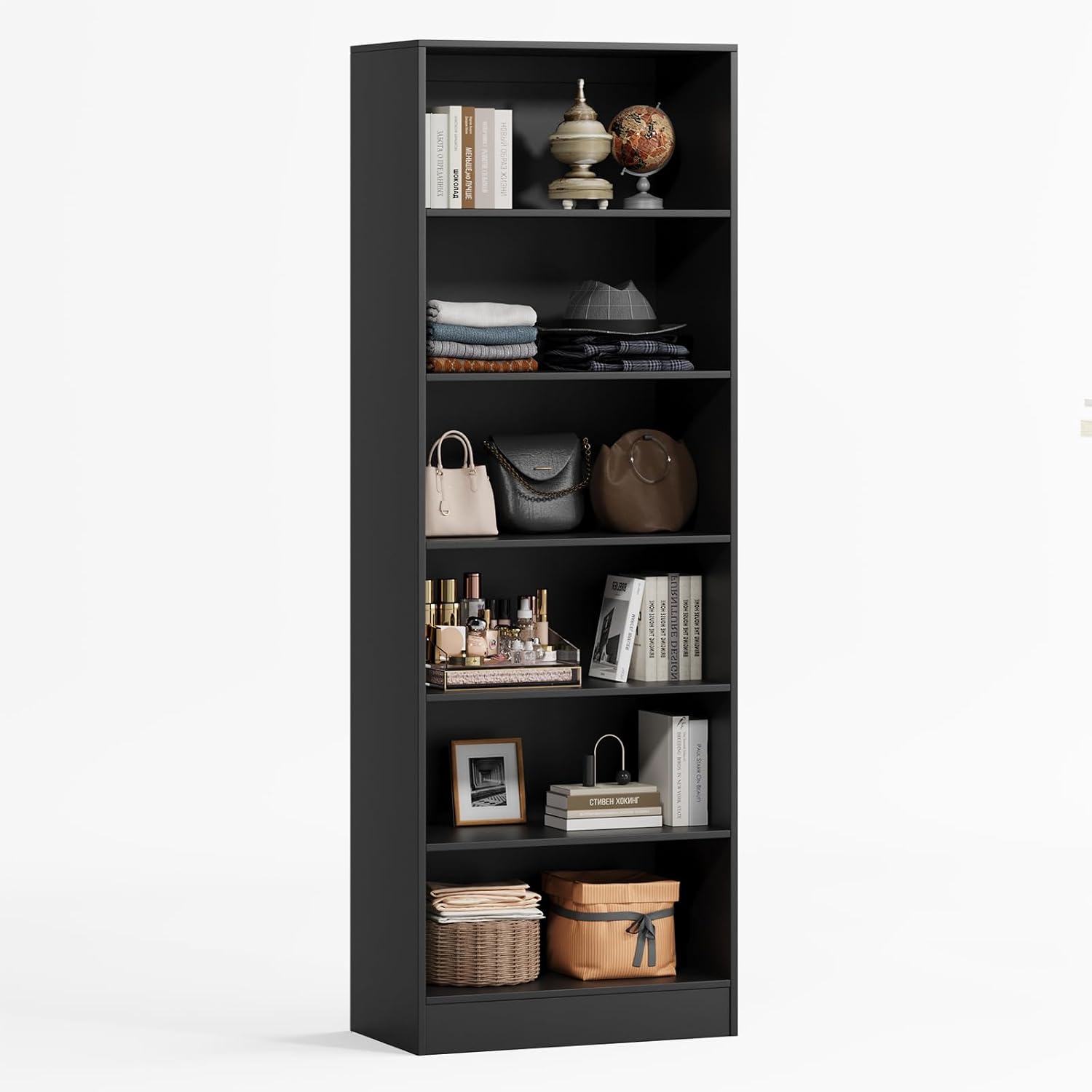 VOWNER Freestanding Closet System with 5 Adjustable Shelves, Wood Closet Organizer System, Walk-in Closet, Clothes Garment Rack, Adjustable Shelving Unit, Wardrobe Closet Bedroom Entryway