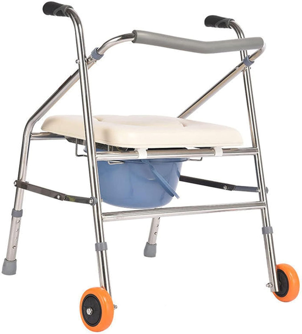 Commode Chair, Folding Commode Seat Foldable Toilet Chair Heavy-Duty Steel Commode Toilet Chair Bedside Drop-Arm Commode Chair Height Adjustable with Wheels