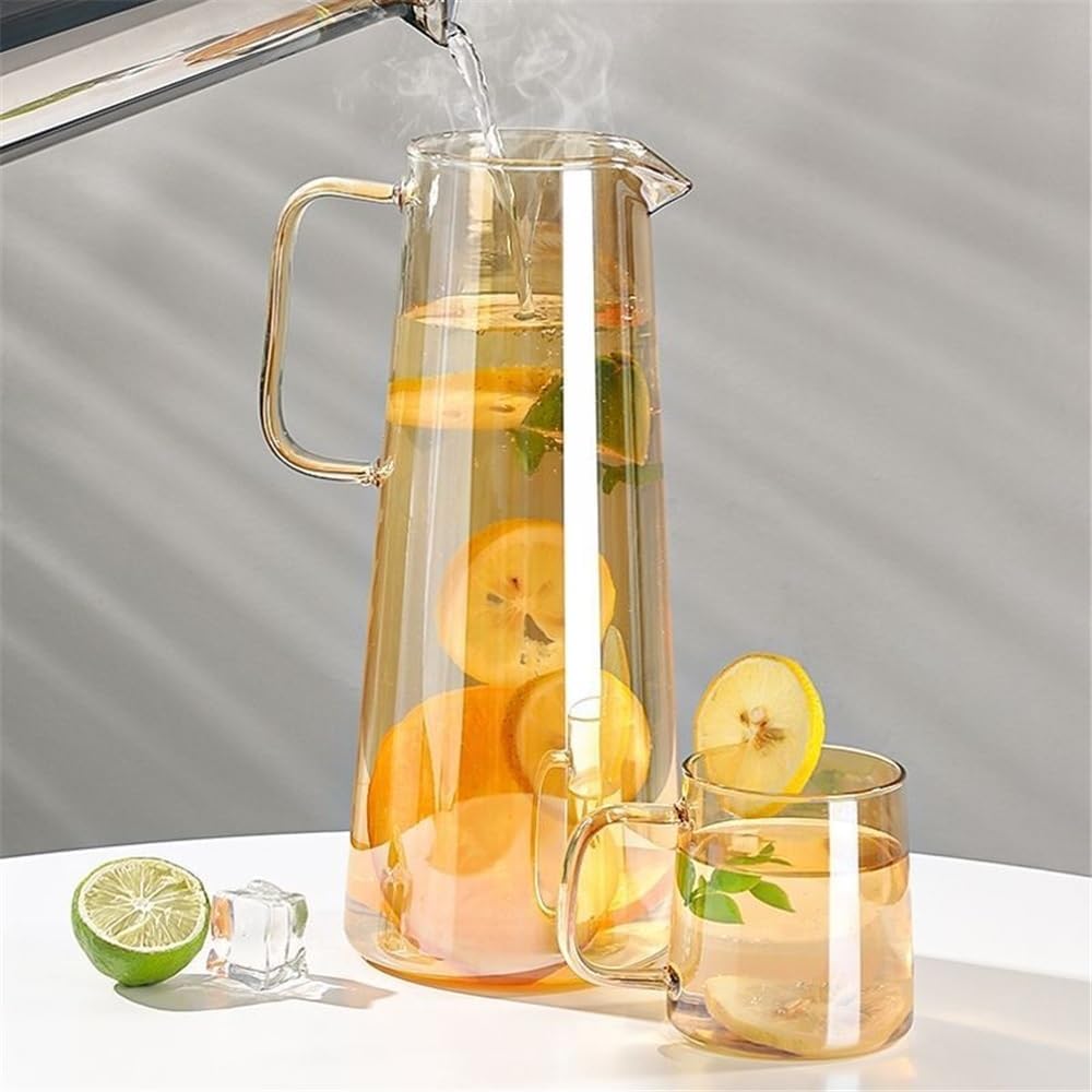 Water Pitcher 1.35L/1.8L Glass Water Pitcher with Lid and Handle Water Jug for Fridge Iced Tea and Coffee Carafe Beverage Serveware Water Jug(Clear,Small)