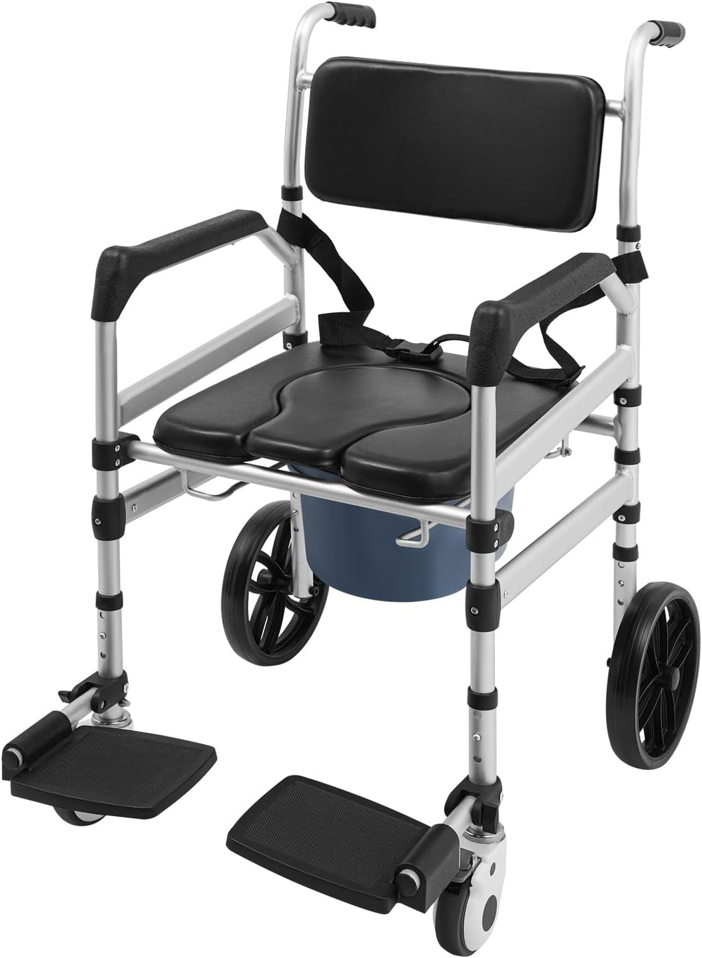 Foldable Shower Chair with Wheels, Rolling Shower Wheelchair Bedside Commode Chair with Arms, Portable Height Adjustable Bathroom Shower Chair for Seniors Adult Disabled (U-Shaped, with Sofa Cushion)