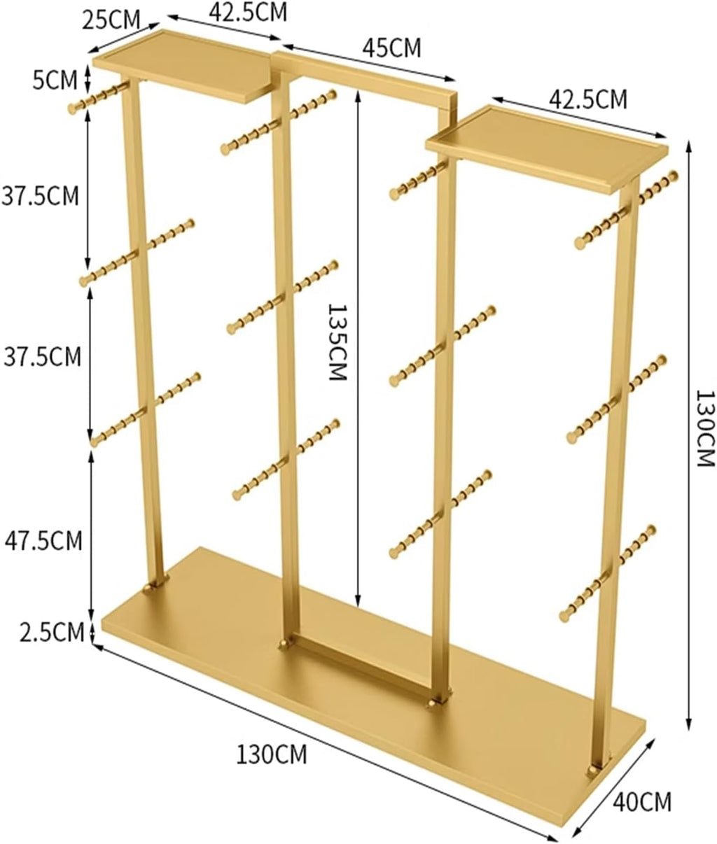 Coat Rack Stand, Underwear Display Stands, Freestanding Clothing Store Boutiques Retail Lingerie Garment Rack, Commercial Shelves for Socks Bra Panties Scarves Storage, 130x40x135CM, gold