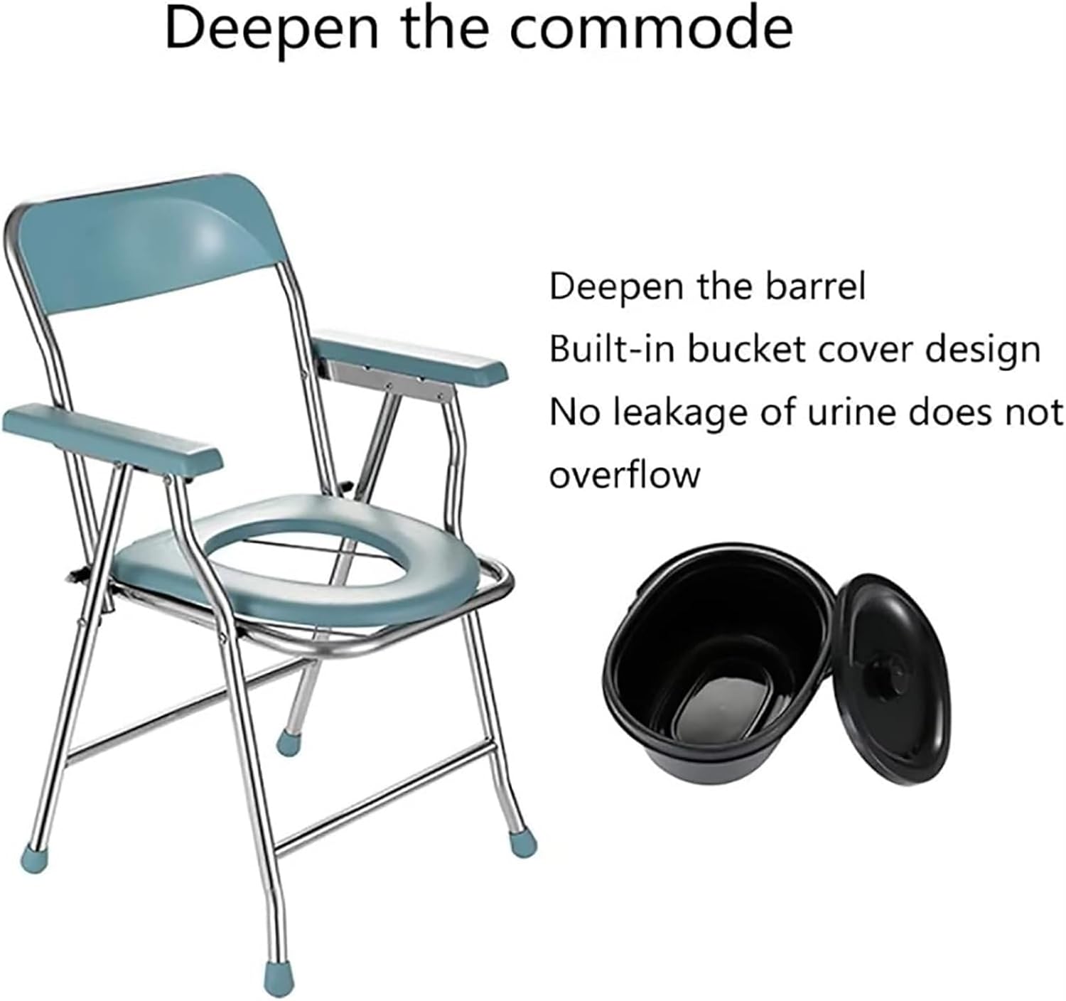 Bedside Commode,Toilet Seat with Handles Commode Chair with Removable Bucket armrests backrest Lightweight Non-Slip Foldable Bedroom Chair