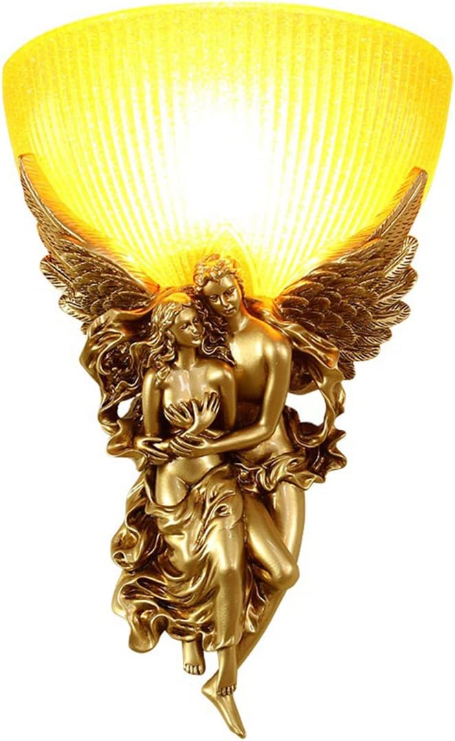Antique Wall Sconce Light Vintage Sconces with Frosted Glass Shade Gold Angel Shape Design Mid Century Modern Wall Light Unique Resin Finish Indoor Deco Lighting for Living Room Bedroom