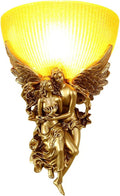 Antique Wall Sconce Light Vintage Sconces with Frosted Glass Shade Gold Angel Shape Design Mid Century Modern Wall Light Unique Resin Finish Indoor Deco Lighting for Living Room Bedroom