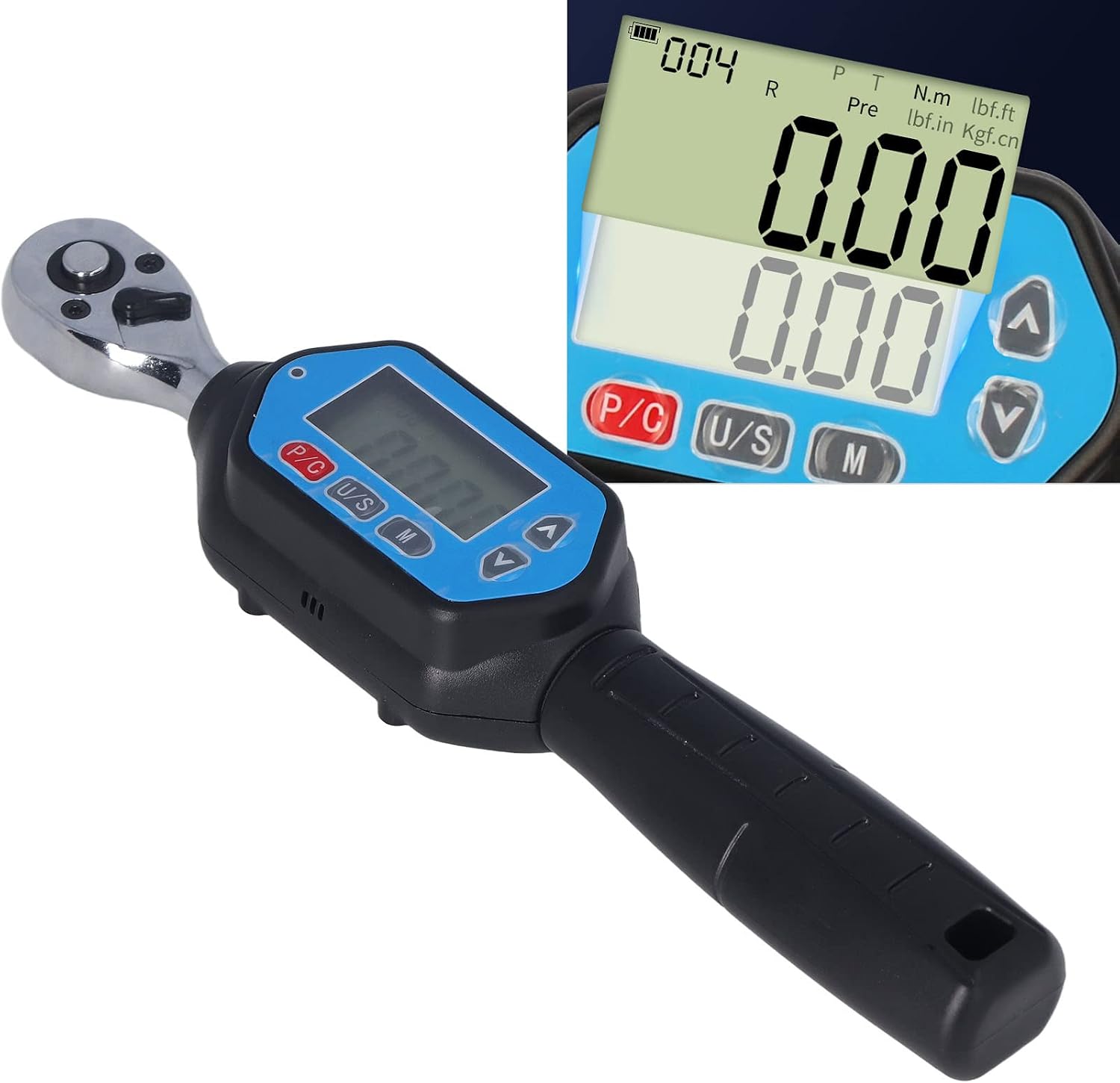 Digital Torque Wrench, 1/4in Connector Electronic Digital Display Adjustable Torque Meter Wrench Socket Tool Steel Torsion Measuring Meter Tester, 3 Modes 4 Units for Testing Working
