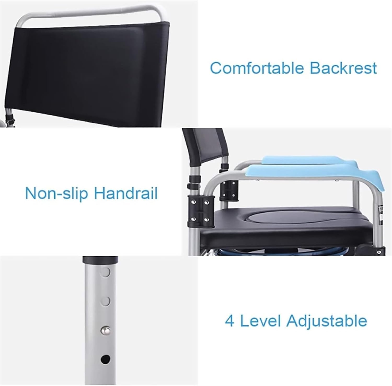 Bedside Commode,Toilet Seat with Handles Commode Chair with Wheels with Built-in Toilet Non-Slip Shower Chair with Padded seat for Any