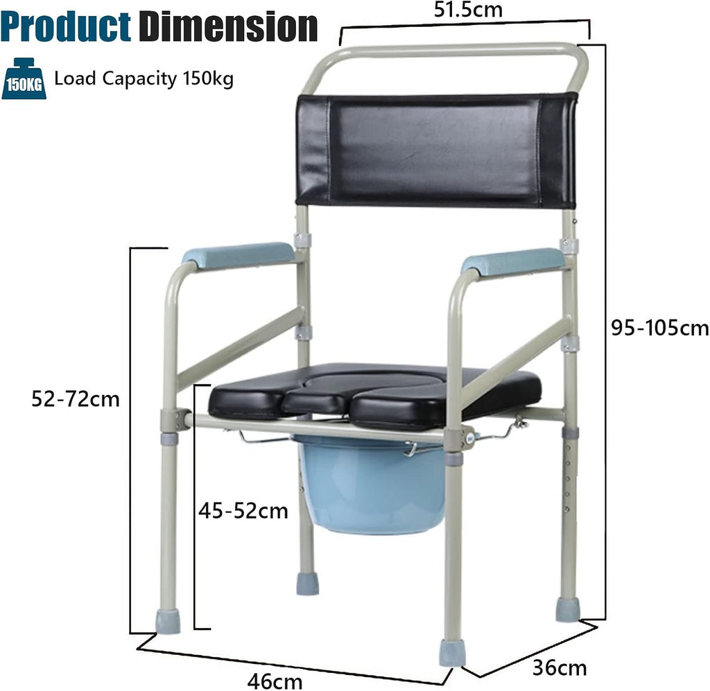 Stand Alone Raised Toilet Seat 330lbs - Heavy Duty Medical Homecare Commode Chair, Height Adjustable Legs, Bathroom Assist Frame for Elderly, 659245