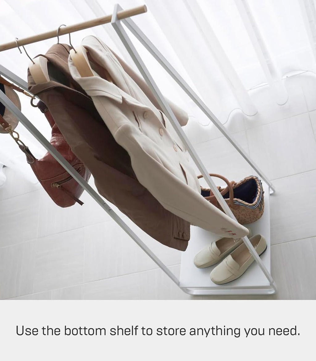 YAMAZAKI Home Freestanding Coat Hanger Clothes Rack with Shelf Steel One Size White