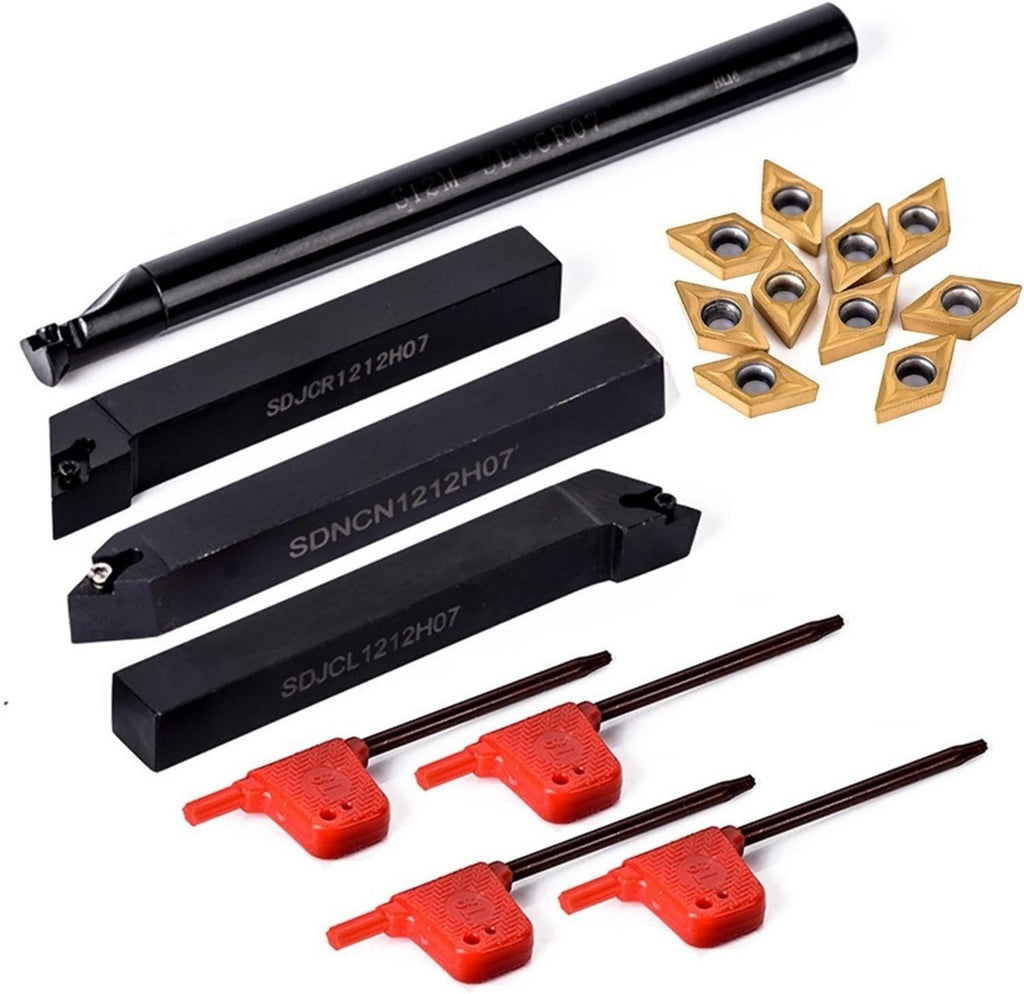 YFCDZVBH 10pcs DCMT070204 Carbide Inserts, with 4pcs 12mm Lathe Boring Bar Turning Tool Holder