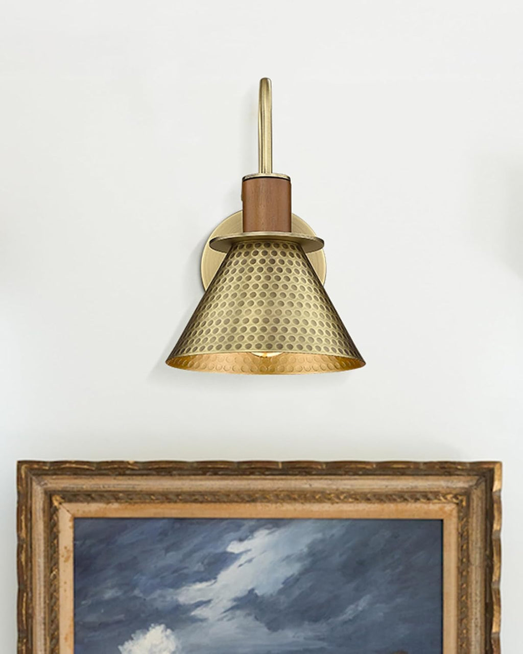Industrial Wall Sconces Set of Two, HWH Indoor Wall Light Fixtures Barn Light, Single Wall Vanity Lamp for Bedroom Bedside Kitchen, Hammered Metal Shade, Antique Brass Finish, 5HZG74B-2L BG