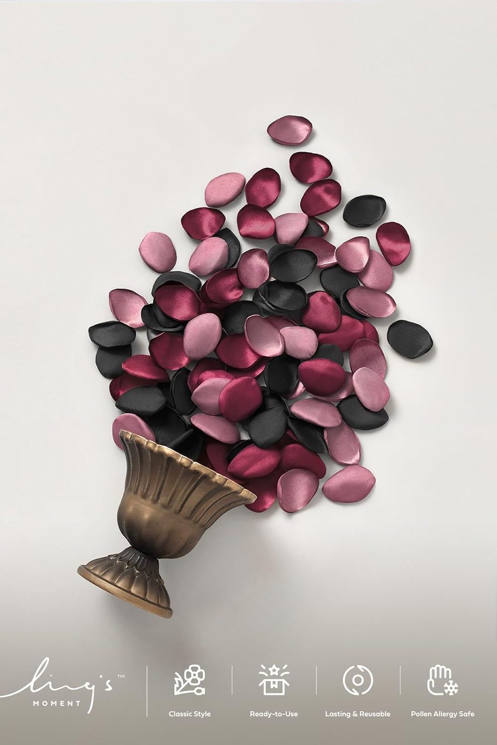Ling's moment Wedding Artificial Flowers Package, Bridal Bouquet, Bridesmaid Bouquets, Boutonniere for Men, Rose Petals.Black Baccara Red