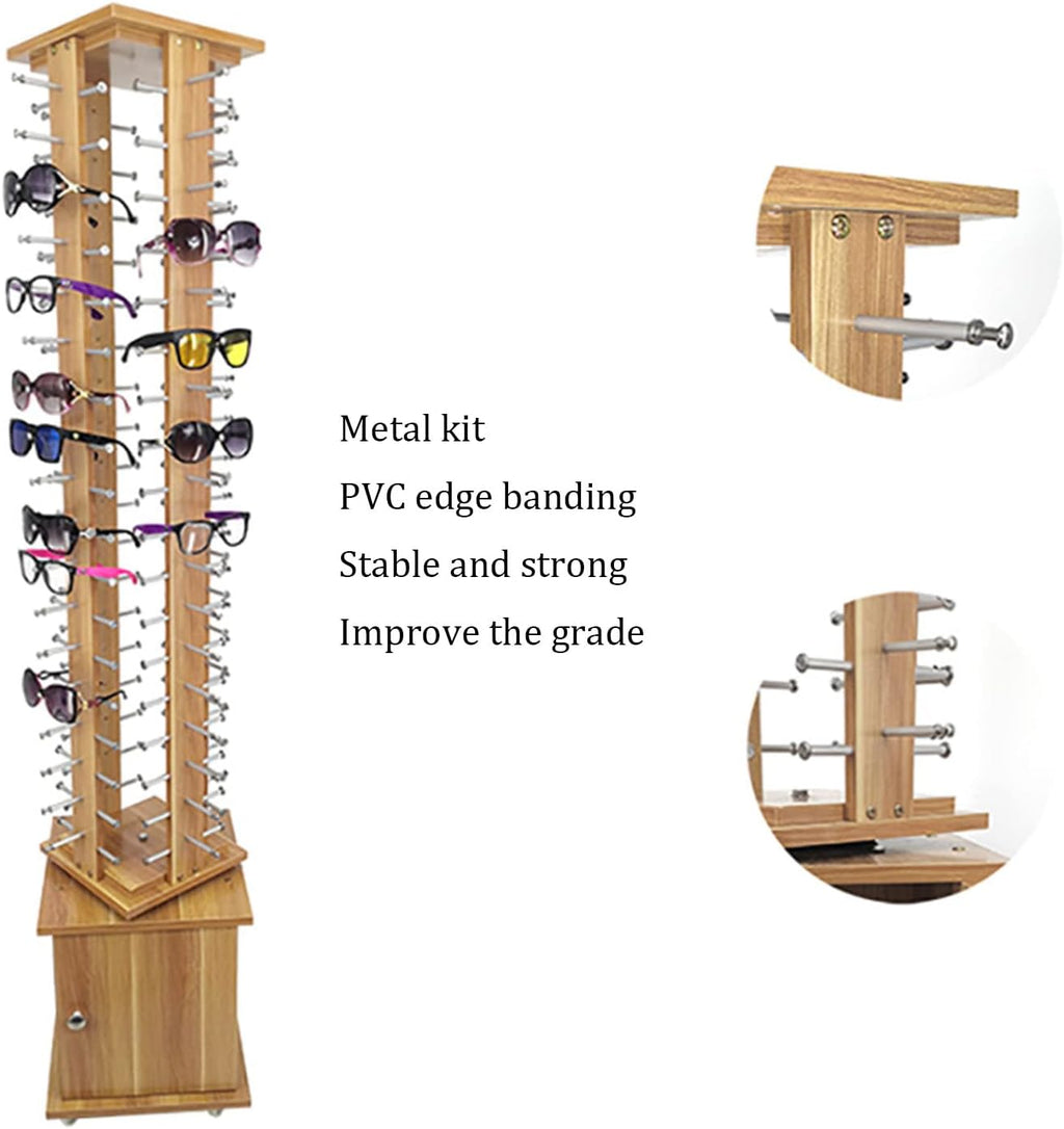 Mobile Floor Standing Rotating Storage Display Stand Organizer,Wooden Retail Sunglass Display Rack 72-108 Pairs Eyewear Holder,108 Pairs White