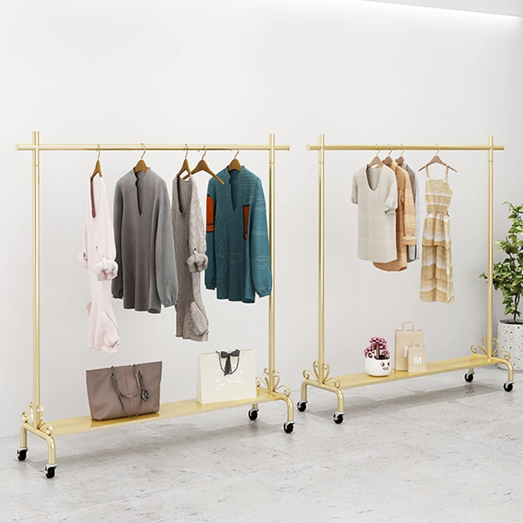 Clothing Rack Fashion Style Gold Clothing Rack with Shelf Heavy Duty Metal Rolling Garment Rack with Wheels for Bedroom Retail Boutique (Size : 90x40x155cm)