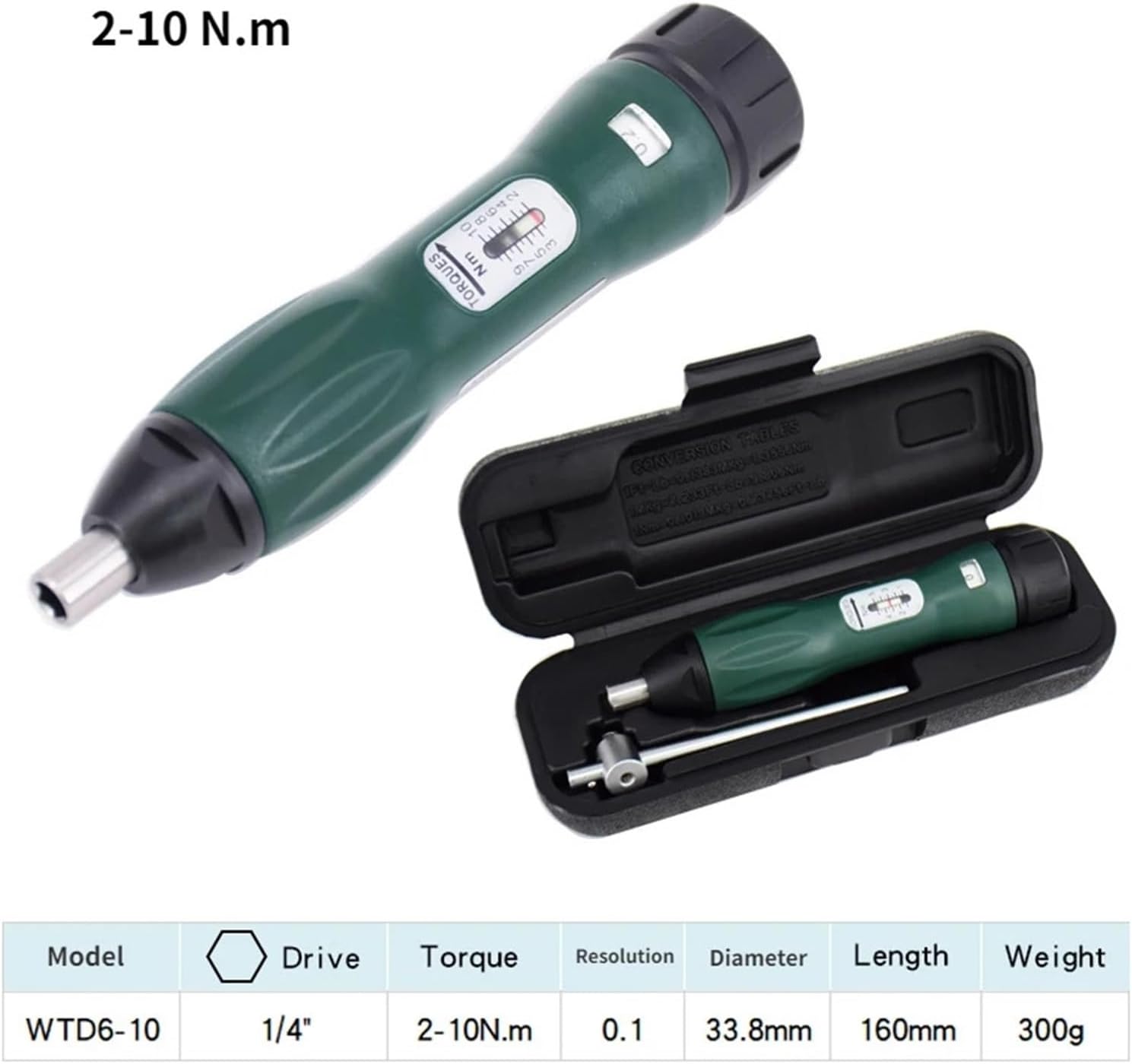 Digital Torque Wrench, High Precision Adjustable Torque Screwdriver 0.4-10NM 1/4 Hexagonal Hole Reaches The Preset Value And Is Non-slip,Electronic(0.4-2NM)