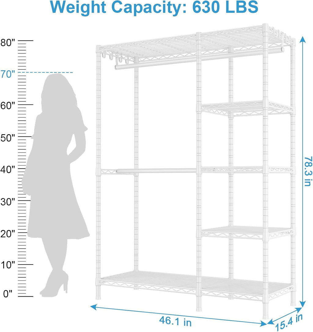Ulif F2 Clothes Rack, 5 Tiers Heavy Duty Garment Rack for Bedroom, Freestanding Adjustable Closet Storage Organizer, 46.1' W x 15.4' D x 78.3' H, Load 630lbs, Upgraded White