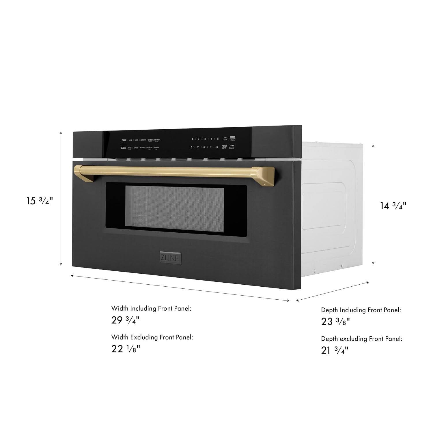 ZLINE Autograph Edition 30' 1.2 cu. ft. Built-in Microwave Drawer in Black Stainless Steel and Champagne Bronze Accents