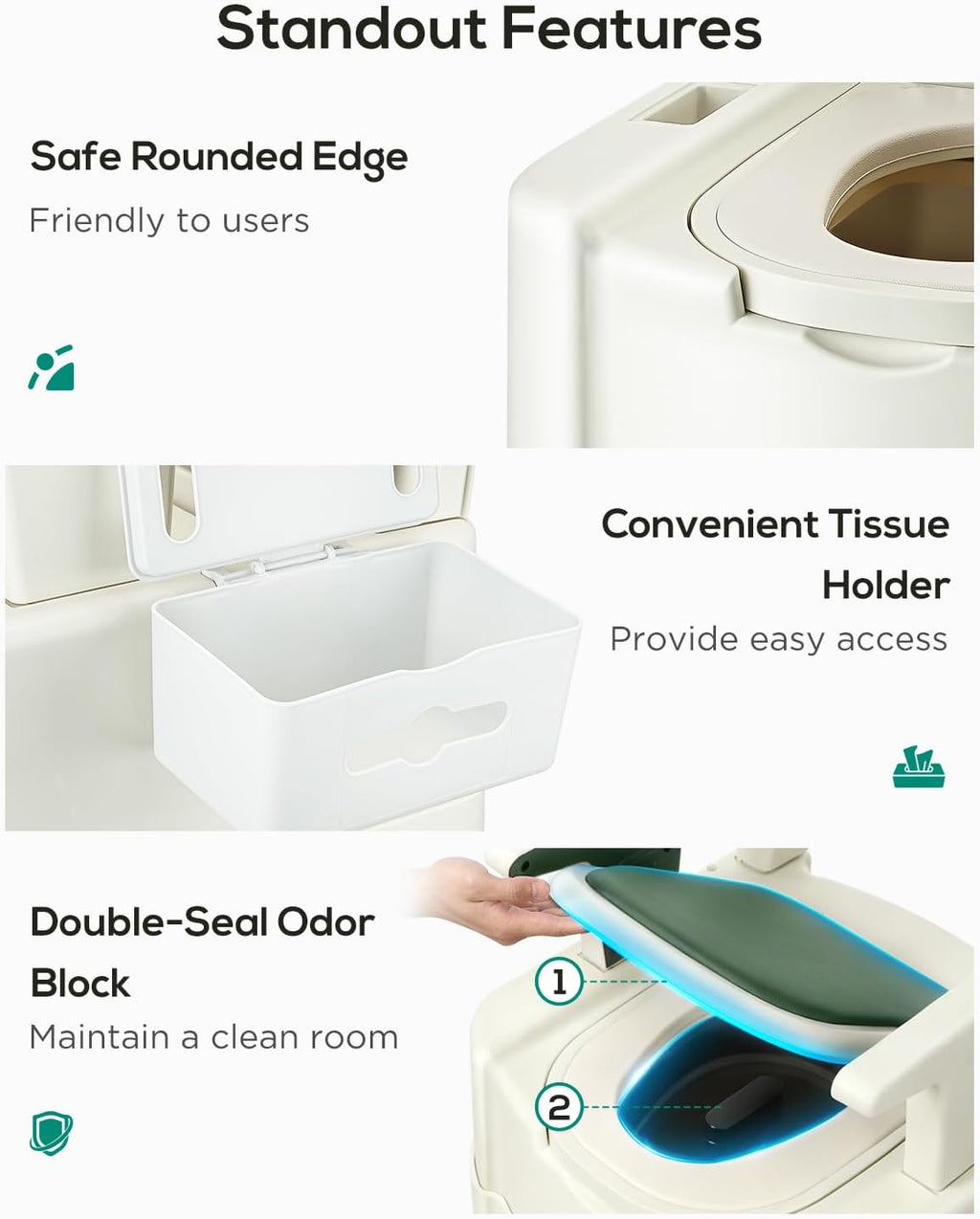 Bedside Commode, Portable Toilet for Adults, Commode Chair for Toilet with Arms, Height Adjustable, 2 Toilets and Induction Night Light, Potty Chair for Elderly and Disabled