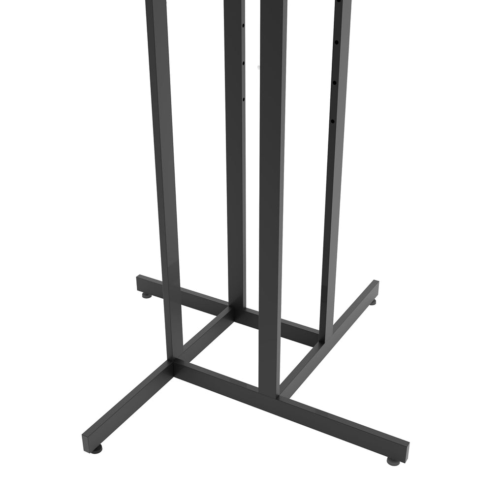 Econoco 4-Way Clothing Rack, Heavy Duty Adjustable Garment Display with 2 Straight and 2 Slanted Arms, Square Tubing, Black