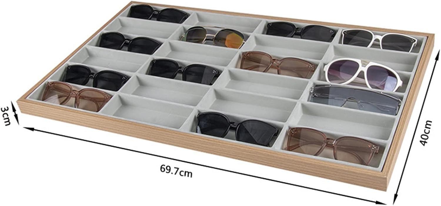 Eyewear Showcase Shelf Rack 24 Grid Velvet Glasses Display Case Glasses Storage Rack Sunglasses Dispaly Tray Eyeglasses Storage Organizer Box Glasses Holder Sunglasses Display Stand ( Color : Inner as