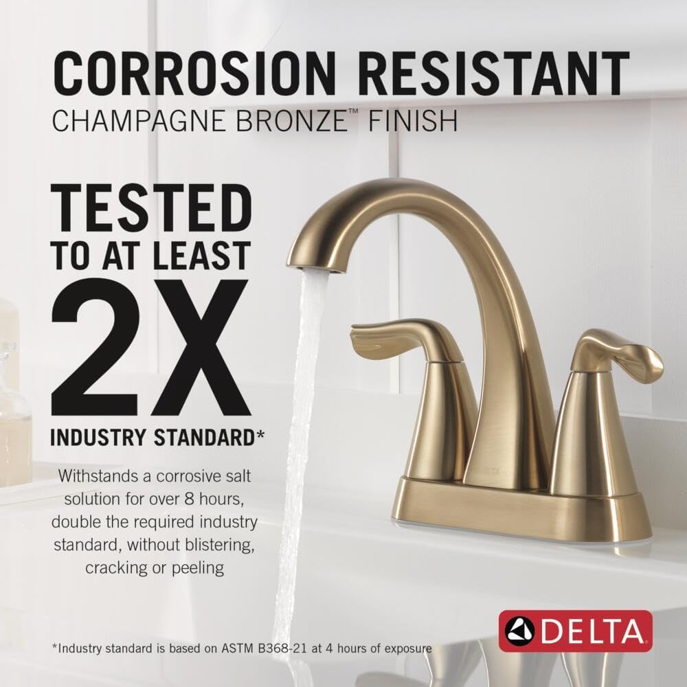 Delta Arvo Centerset Bathroom Faucet, Champagne Bronze 2-Handle Bathroom Faucet, Delta Bathroom Sink Faucet, Gold 3-Hole Bathroom Faucet, Champagne Bronze 25840LF-CZ