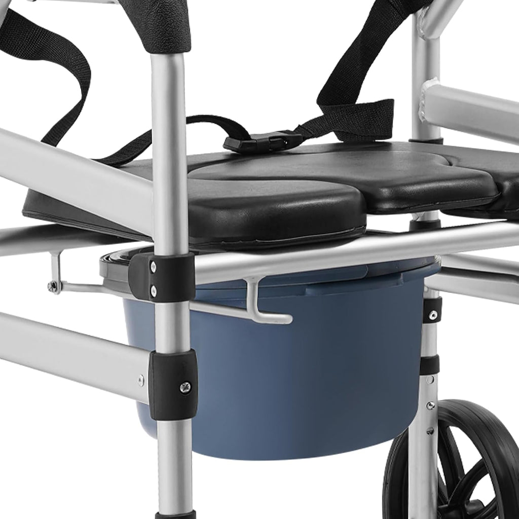 Foldable Shower Chair with Wheels, Rolling Shower Wheelchair Bedside Commode Chair with Arms, Portable Height Adjustable Bathroom Shower Chair for Seniors Adult Disabled (U-Shaped, with Sofa Cushion)