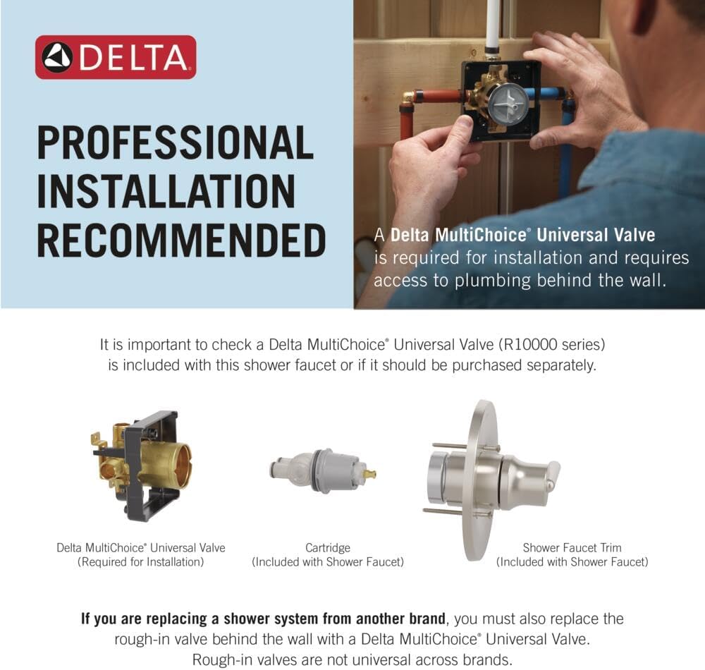 Delta Faucet Lahara 17 Series Dual-Function Shower Handle Valve Trim Kit, Stainless T17038-SS (Valve Not Included)