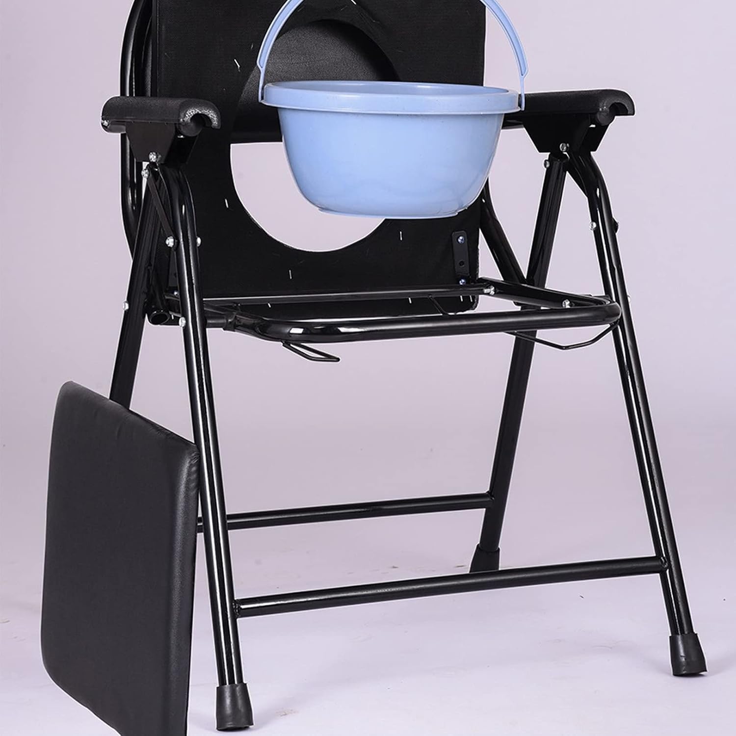 Heavy Duty Medical Bedside Commode Chair, Homecare Toilet Seat with Safety Steel Frame, Foldable Adjustable Height Shower Chair - Easy Assembly