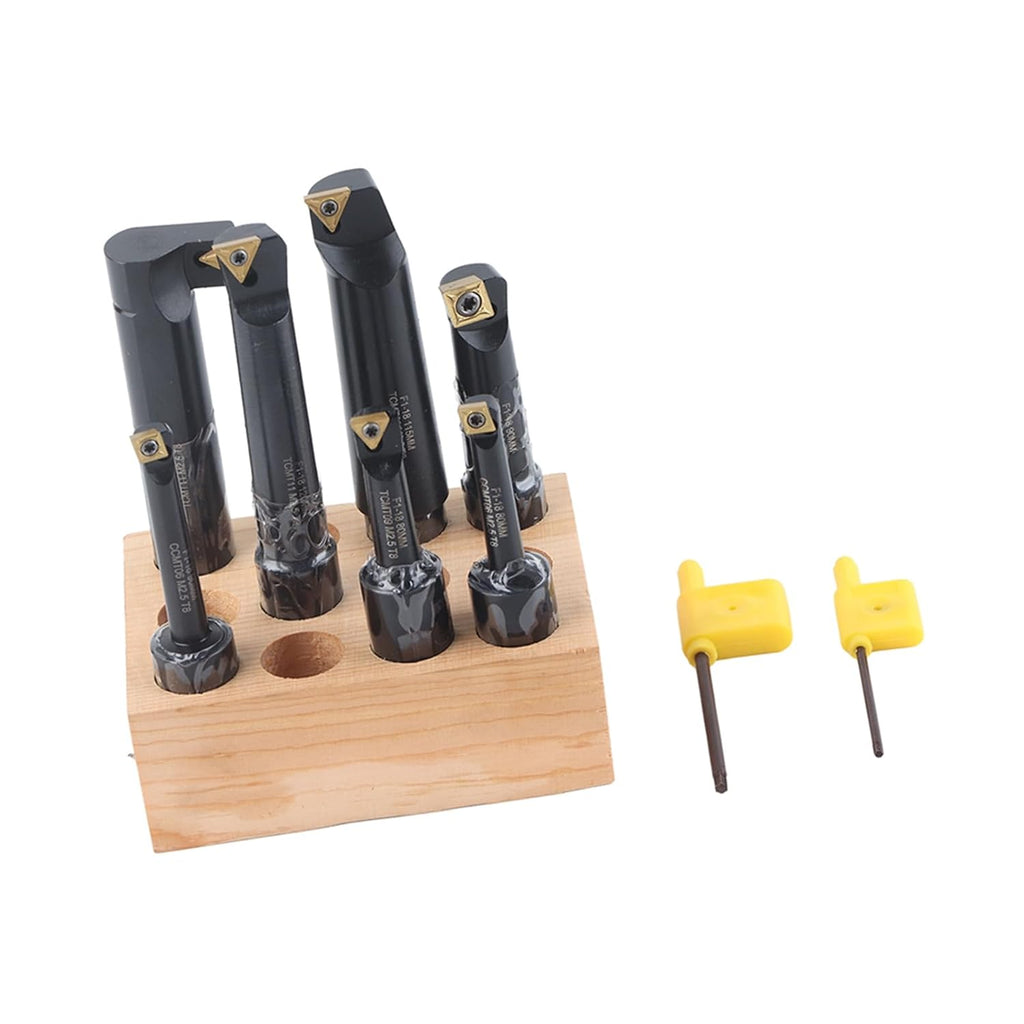 7-Piece Boring Bar Set with 18mm Round Shank, Indexable Carbide Inserts, Fit for F1-18 Turning Tool Holders, Compatible with Standard Milling and Lathe Applications