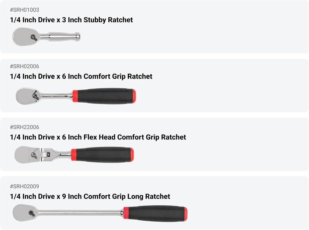TEKTON 1/4, 3/8, 1/2 Inch Drive Non-Quick-Release Comfort Grip Ratchet and Breaker Bar Set (15-Piece) | SDR99903