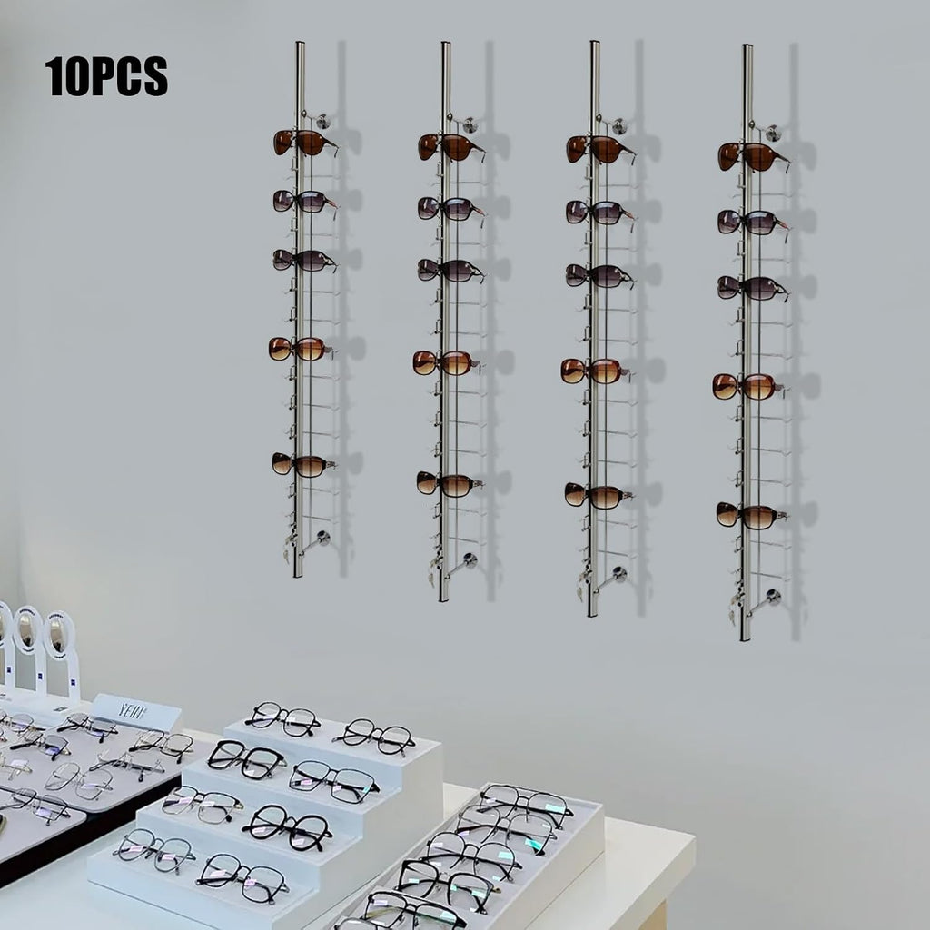 10pcs Retail Display Glasses Sunglasses, Lockable Wall Mount Eyeglass Sunglasses Display Stand Holder Rack with Lock, Multiple Glasses Organizer Eyewear Display Hanging Sunglasse-US stock (10Pcs(43in)-120Pairs(with lock))