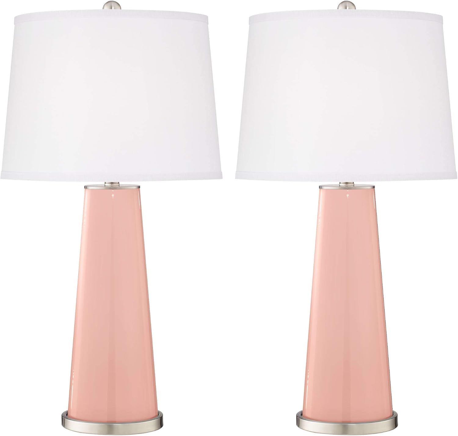 Color + Plus Leo 29 1/2' Tall Cylinder Modern End Table Lamps Set of 2 Rose Pink Brushed Nickel Finish Glass Fabric White Shade Living Room Bedroom Bedside Nightstand House Office Home Reading