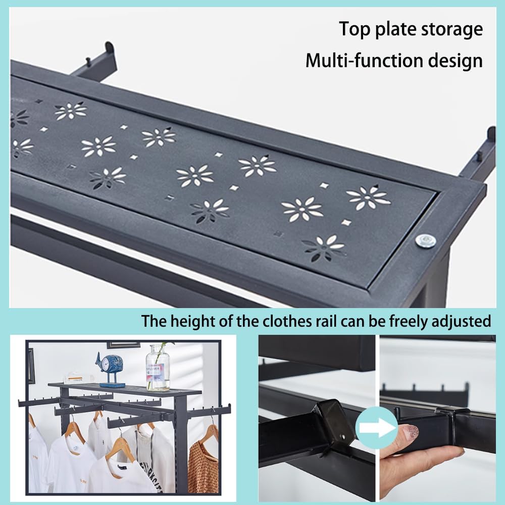 Freestanding Metal Garment Rack, Retail Clothing Rack with Wheels, 6 Way Heavy Duty Clothes Rack, Commercial Clothes Display Rack for for Hanging Clothes, Coats, Skirts,59in*20 * 59in