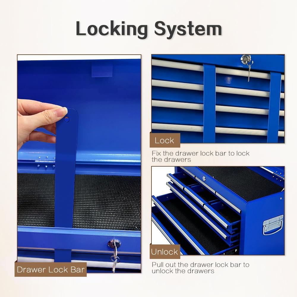13-Drawer Tool Chest with Tool box and wheels, Large Detachable Toolbox with Sliding Drawers, Mechanic Storage Cabinets, Metal Tool Cart for Garage Workshop (Blue)