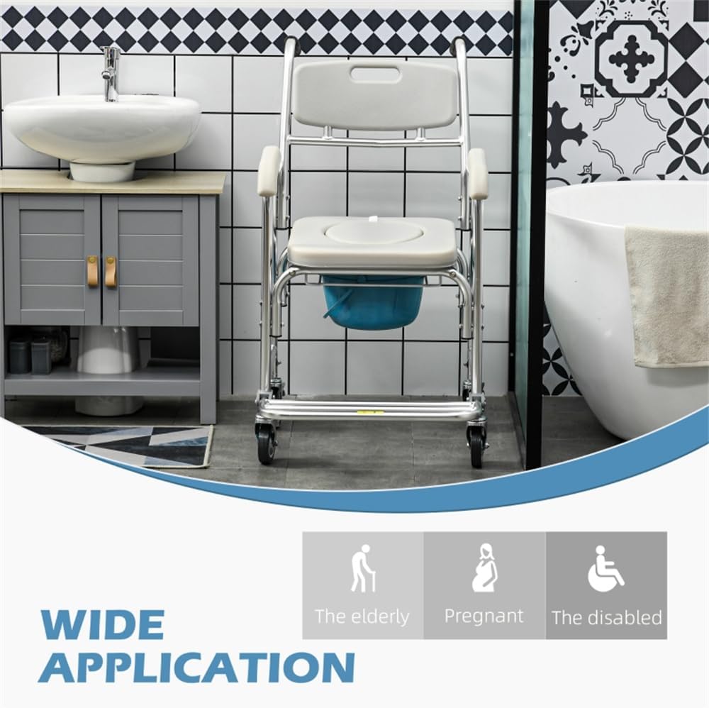 Heavy Duty Wheelchair Bedside Commode Chair Bath Shower Toilet Seat with Seat Patch Portable Medical Aid Mobility Multi-Function Elderly Handicapped People Pregnant Women Hospital Medical Chair