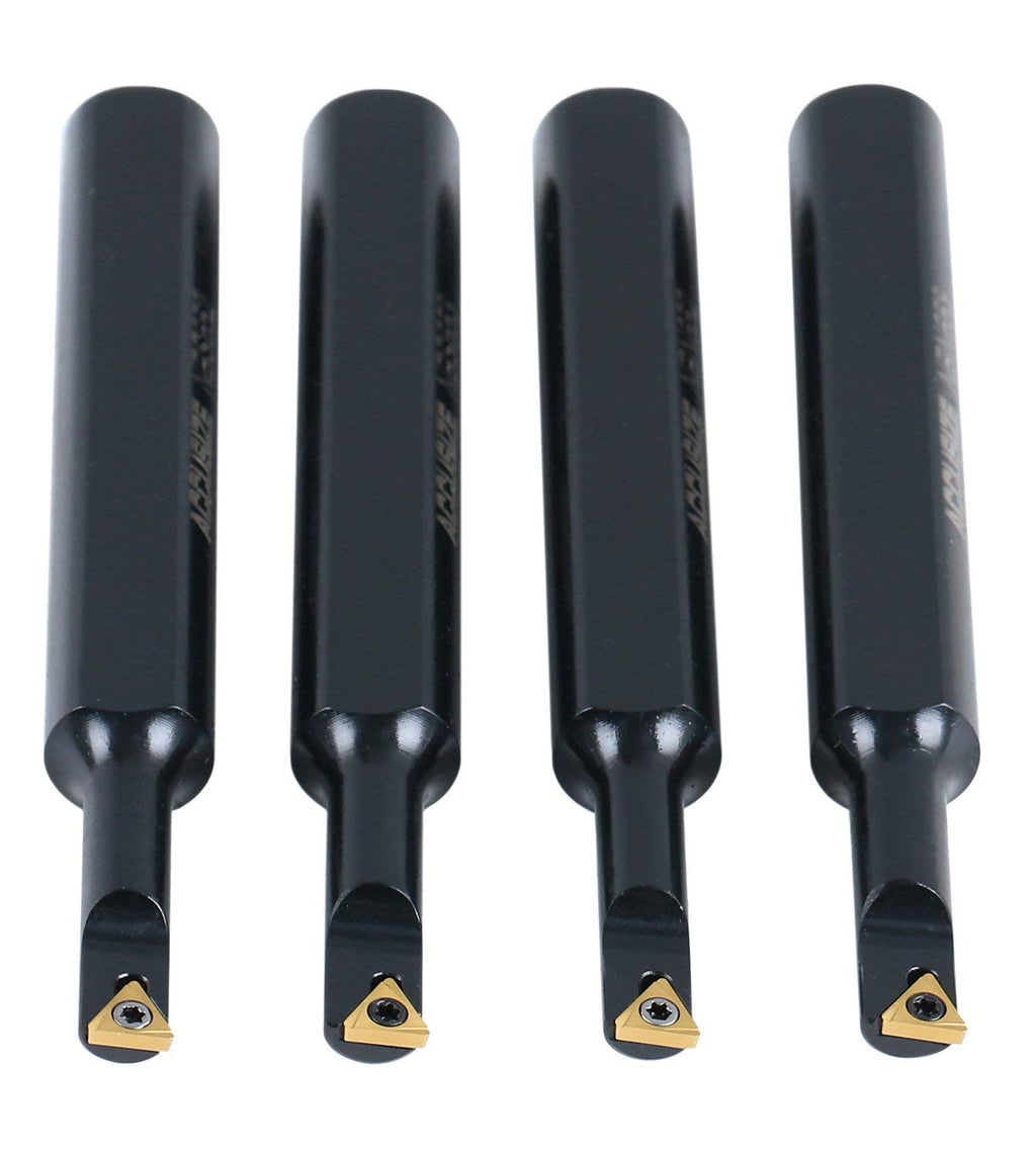 Accusize Industrial Tools Round Shank Indexable Boring Bar, 1/2 in | 4-Piece Mini Set, 95 Degree and 91 Degree Entry Angle, TiN Coated TCMT520 Inserts, EJ99-2178
