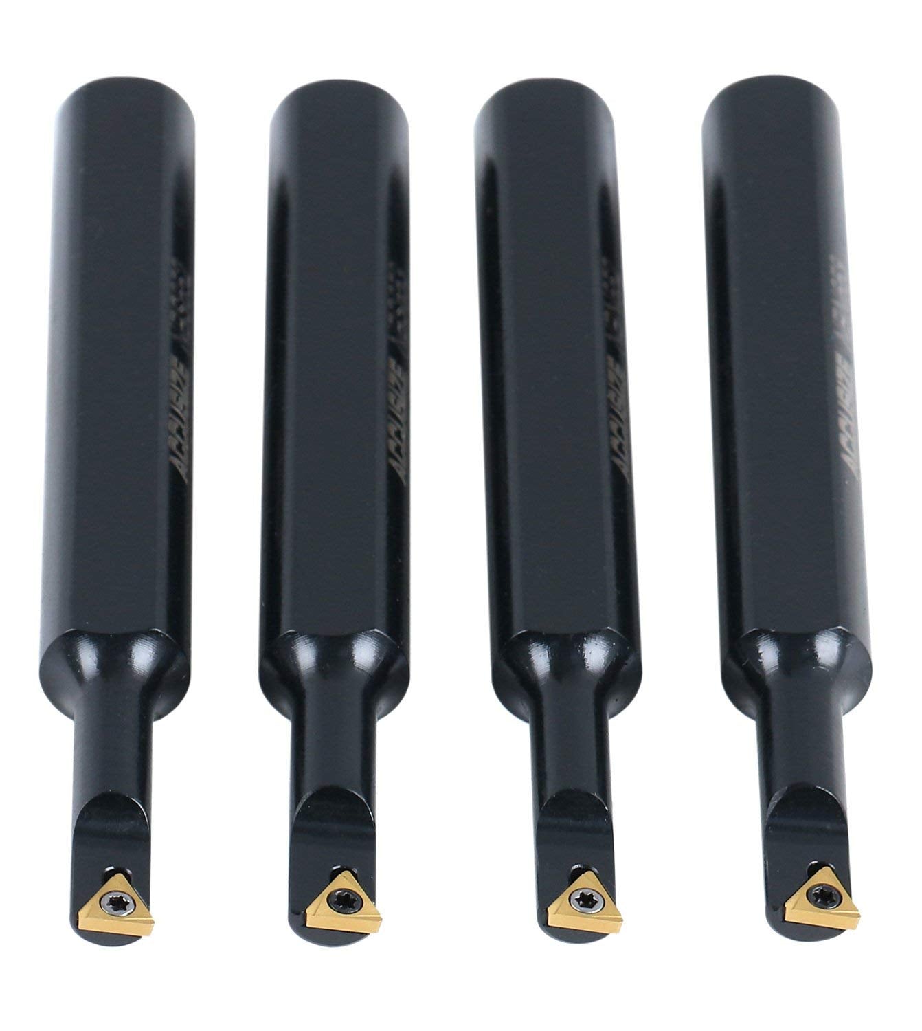 Accusize Industrial Tools Round Shank Indexable Boring Bar, 1/2 in | 4-Piece Mini Set, 95 Degree and 91 Degree Entry Angle, TiN Coated TCMT520 Inserts, EJ99-2178